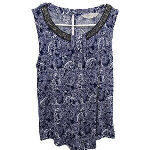 Magnolia Grace Sleeveless Top Blue Paisley Beaded Womens Size Medium